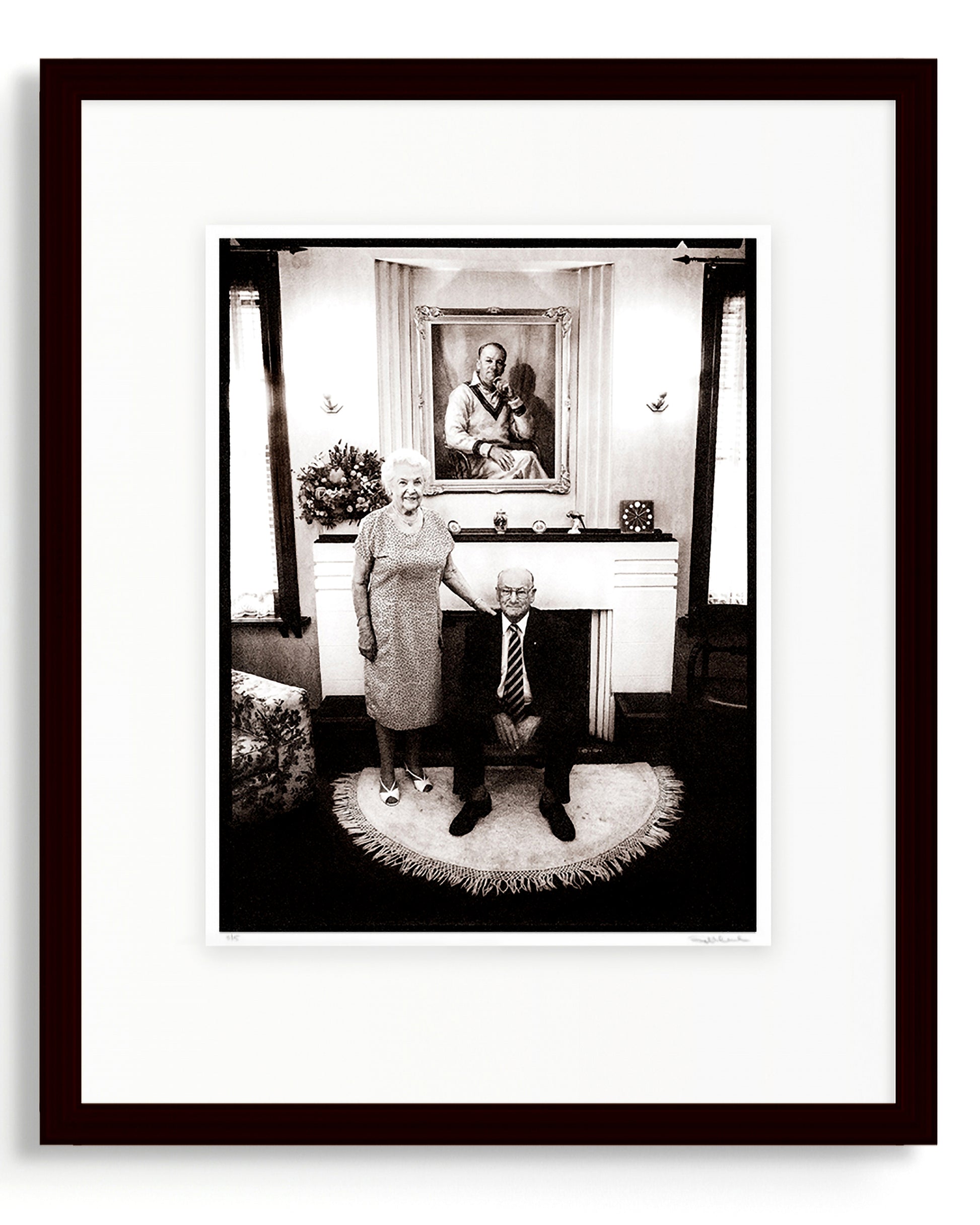Framed black and white portrait of Sir Donald and Lady Jessie Bradman by Robin Sellick, part of the Collector Edition photographic series.
