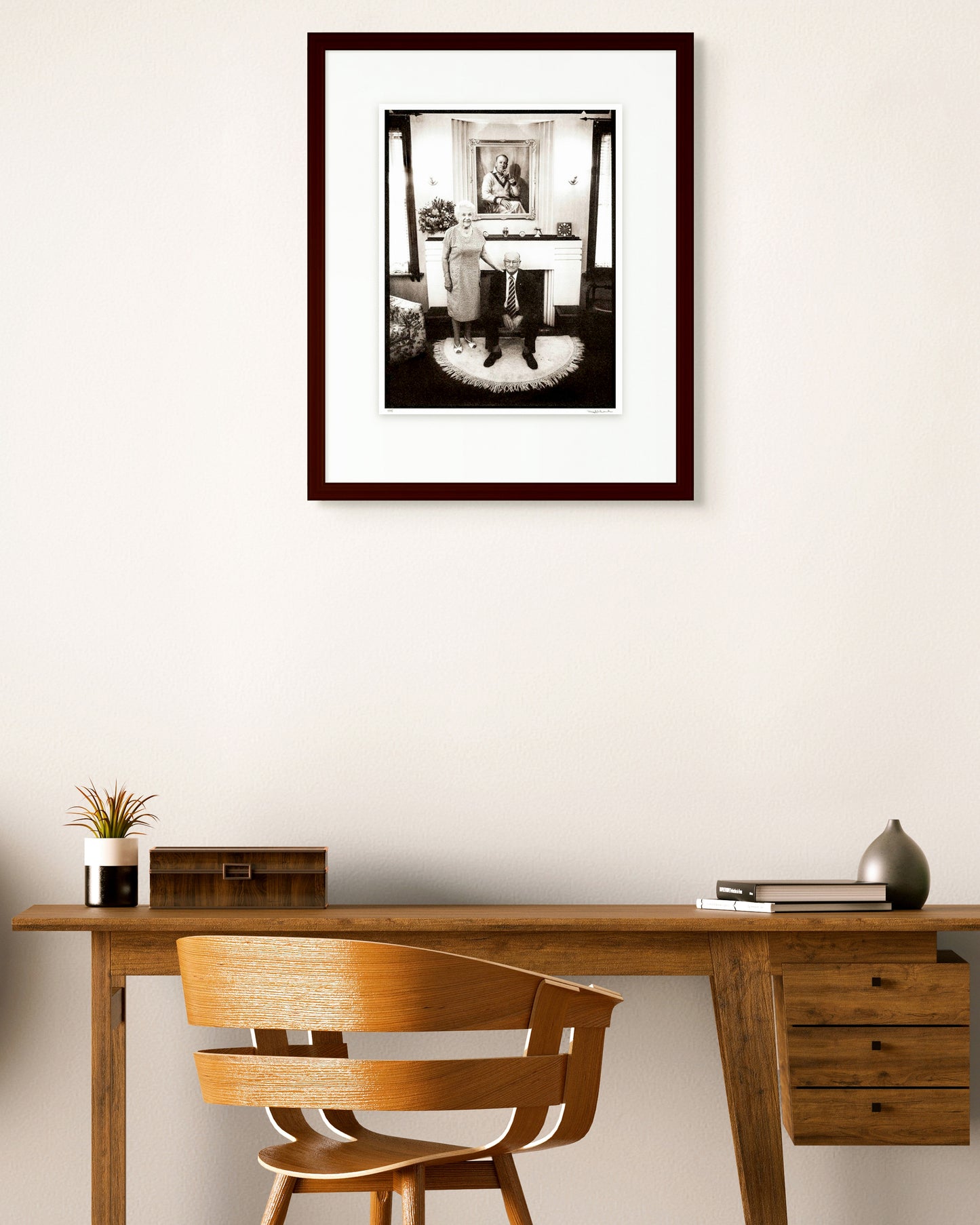 Collector Edition photographic portrait of Sir Donald and Lady Jessie Bradman by Robin Sellick, framed within a classic interior.