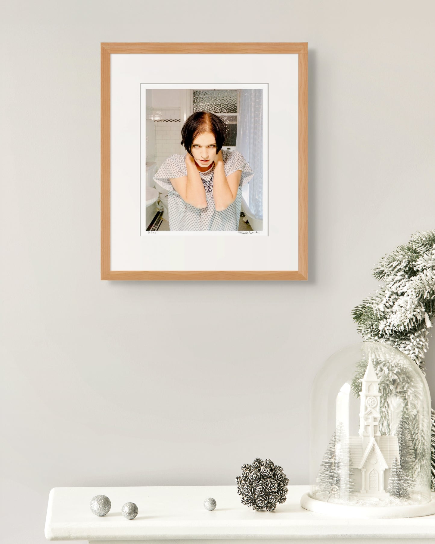Framed limited edition Brian Molko portrait by Robin Sellick with soft winter styling – ideal collector’s gift from the Placebo era.
