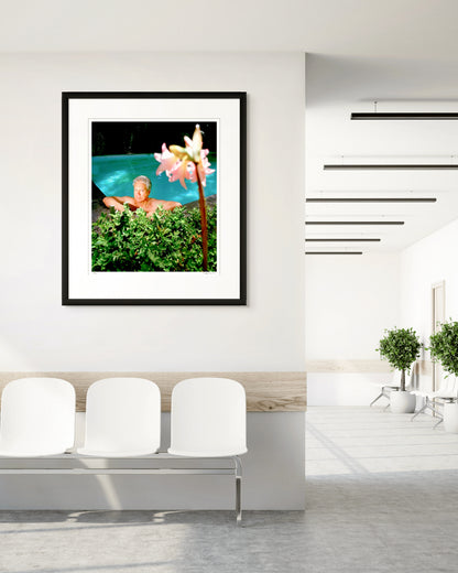Framed Collector Edition photographic portrait of Don Dunstan by Robin Sellick, styled in a modern commercial interior with white walls and plants.