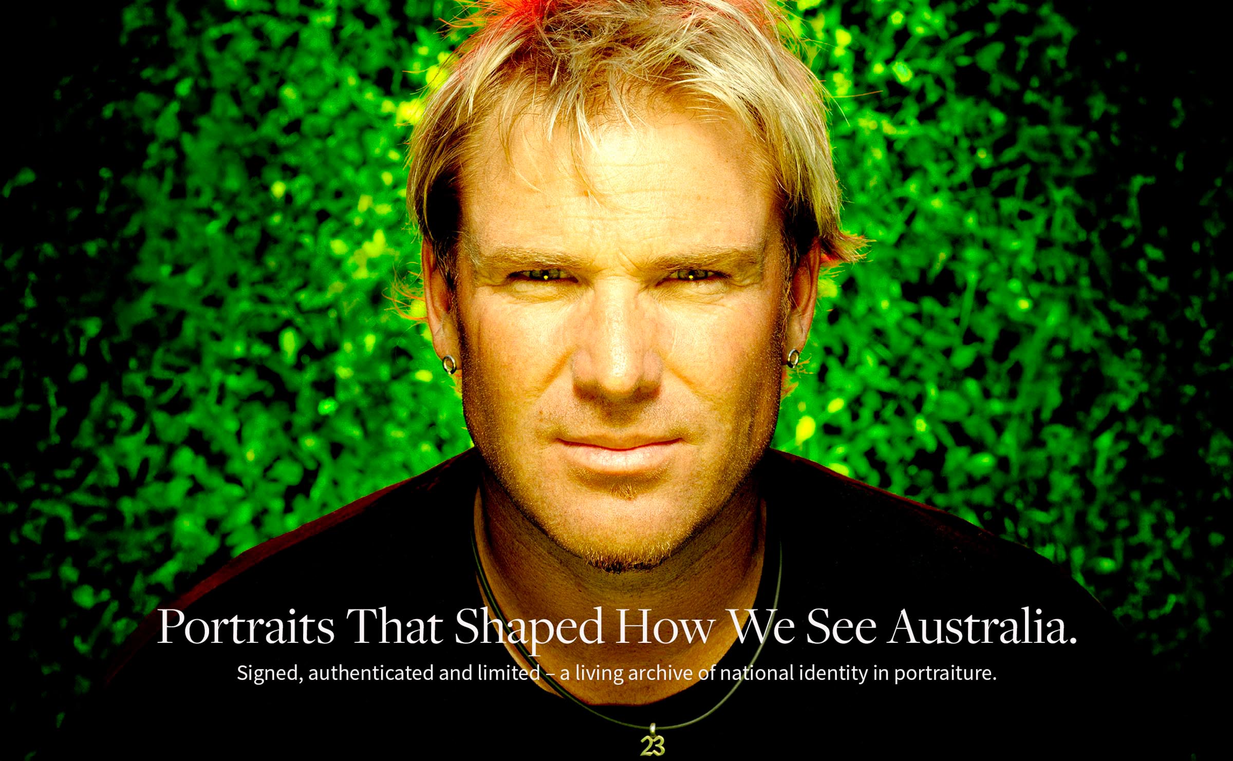 Collector Editions hero image showing Robin Sellick’s 2006 portrait of Shane Warne – Australian cricket icon and cultural figure.